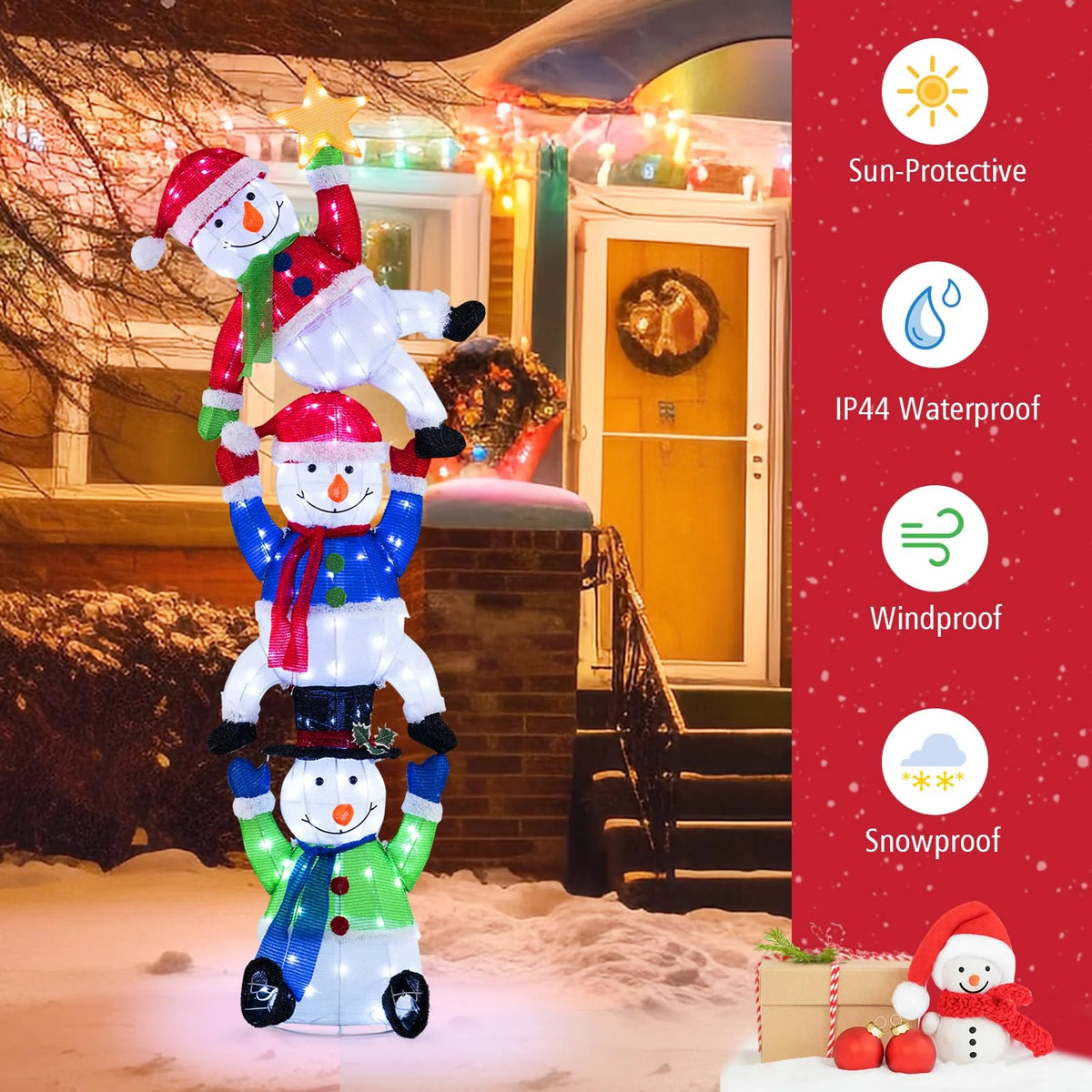 Tangkula 6 FT Lighted Christmas Stacked Snowman Set, Light-up Christmas Decoration with 155 LED Lights - Product image 6