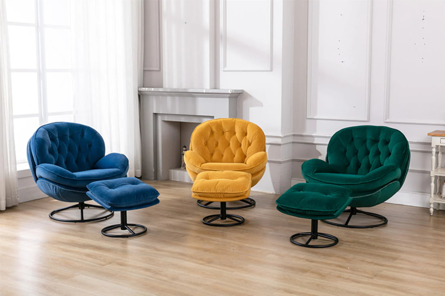 Velvet Swivel Accent Chair with Ottoman Set, Modern Lounge Chair with Footrest and Metal Base Comfy - Product image 12