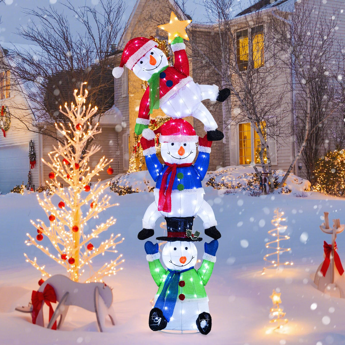 Tangkula 6 FT Lighted Christmas Stacked Snowman Set, Light-up Christmas Decoration with 155 LED Lights - Product image 1