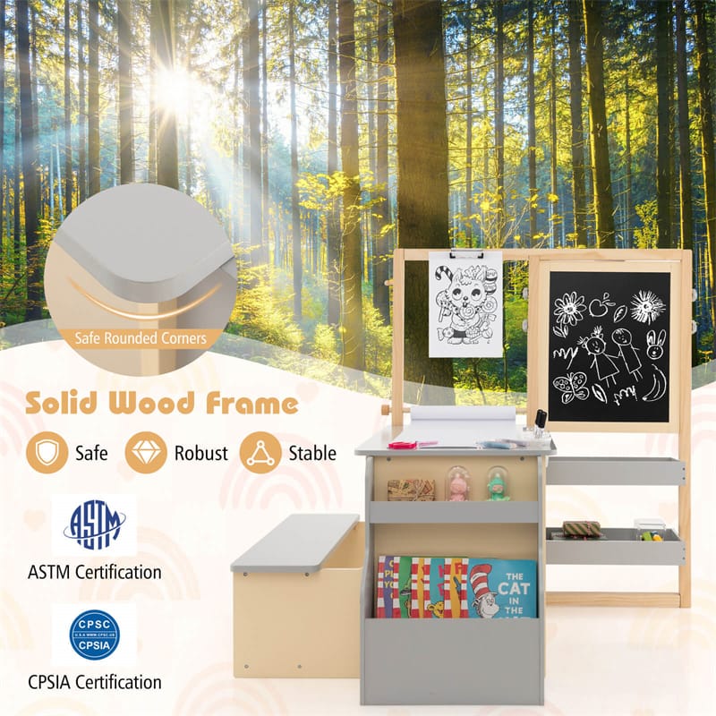 Kids Wooden Art Center Easel with Adjustable Double-Sided Blackboard & Whiteboard, Paper Roll - Product image 14