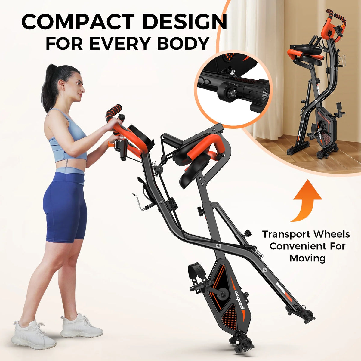 Pooboo 4 - in - 1 Exercise Bike, Foldable Stationary Bike, Tri - Position Indoor Cycling Bike with 8 - Product image 9