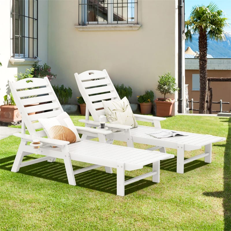 Outdoor Chaise Lounge Chair with 4-Position Backrest & Cup Holder, Weatherproof HDPE Reclining Patio Chair - Product image 3
