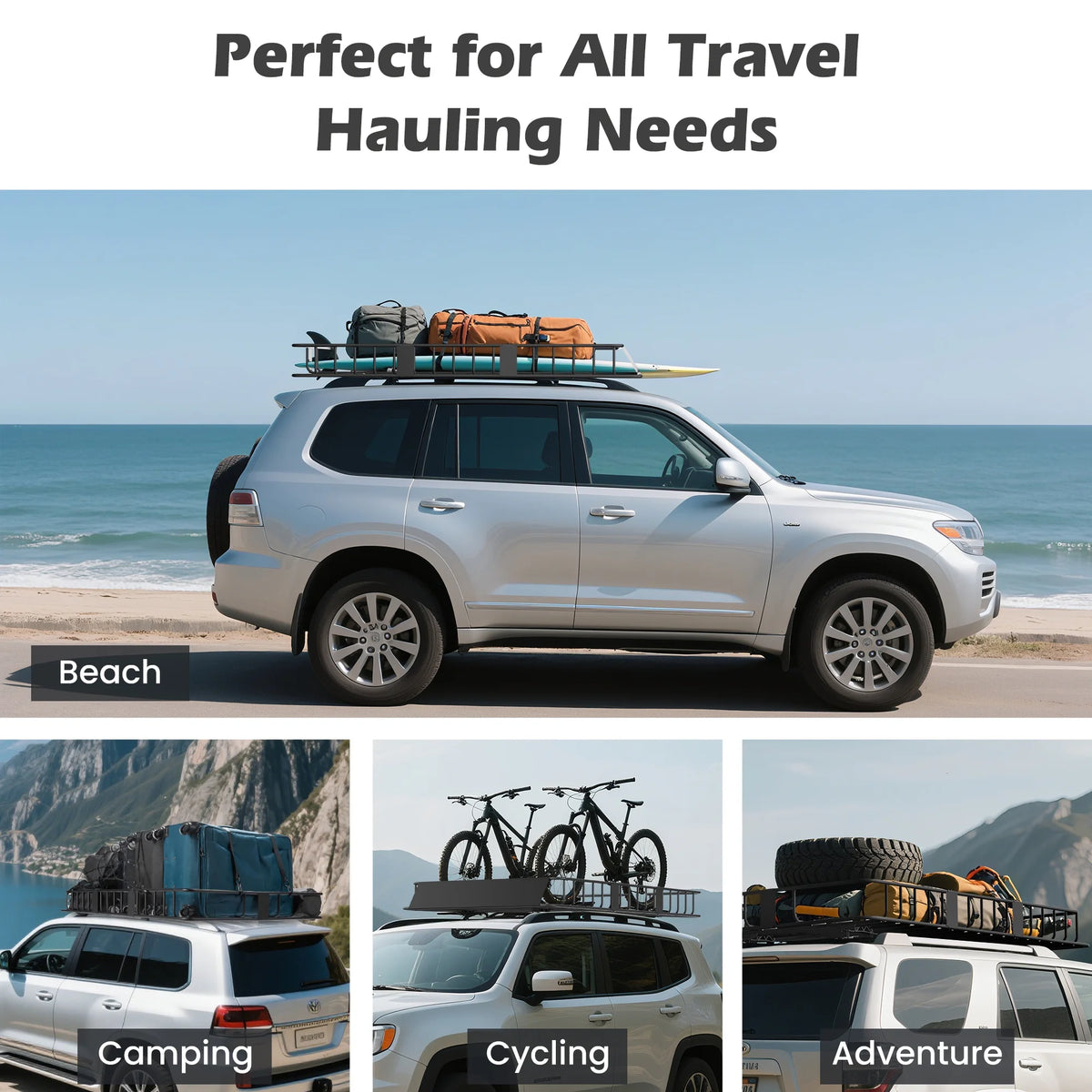Naipo Roof Rack Cargo Basket, 500 lb, 64"x39"x6"extendable Roof Luggage Holder Rack with 4 U - Product image 10