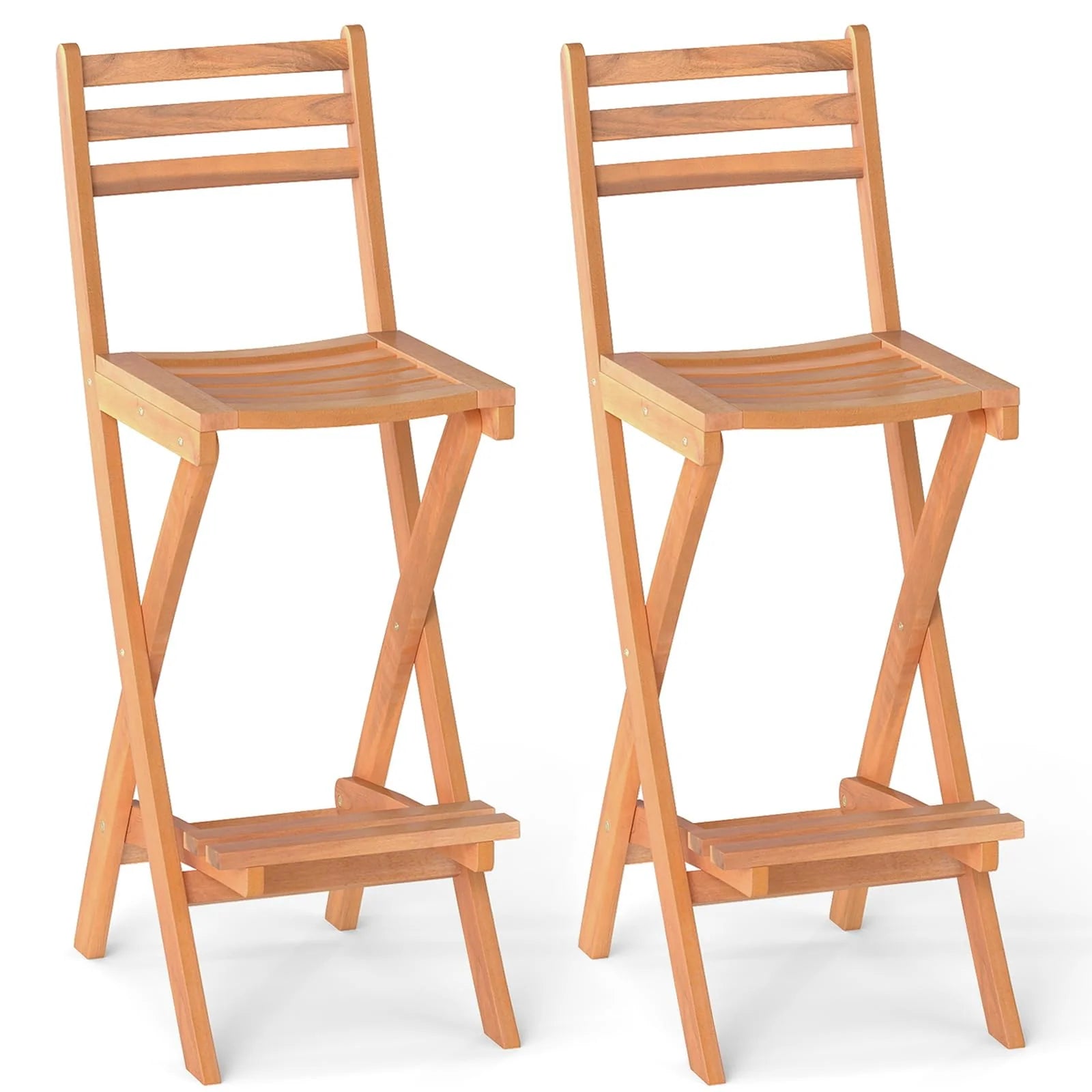 Tangkula Outdoor Portable High Top Acacia Wood Bar Height Chair with Backrest & Footrest - Product image 10