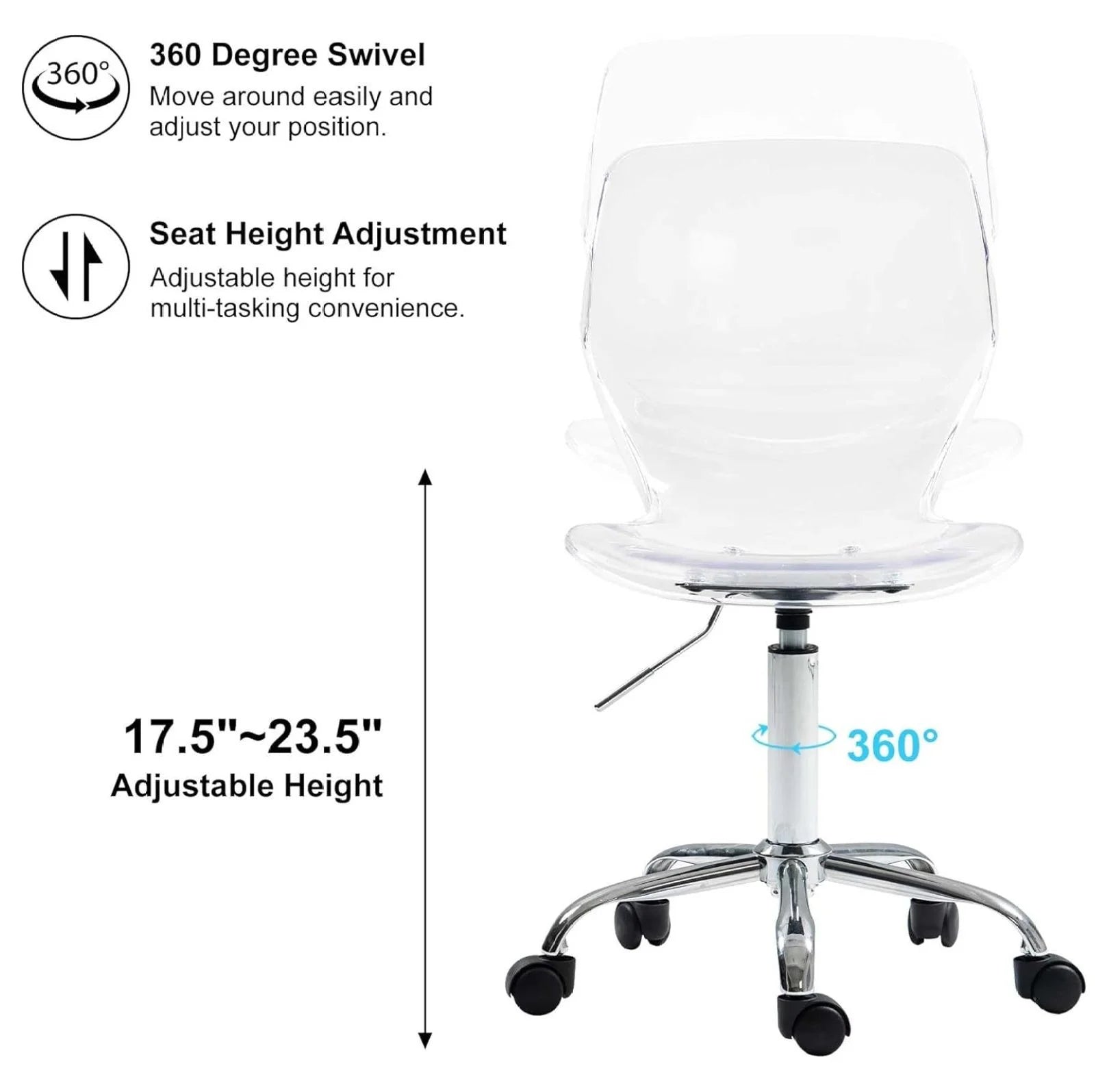 Echoworld Clear Rolling Chair, Armless Desk Chair with Golden Feet Swivel Molded Plastic Shell Adjustable - Product image 26