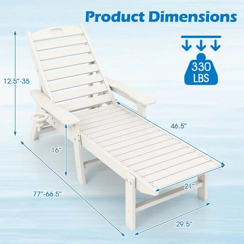 Outdoor Chaise Lounge Chair with 4-Position Backrest & Cup Holder, Weatherproof HDPE Reclining Patio Chair - Product image 8
