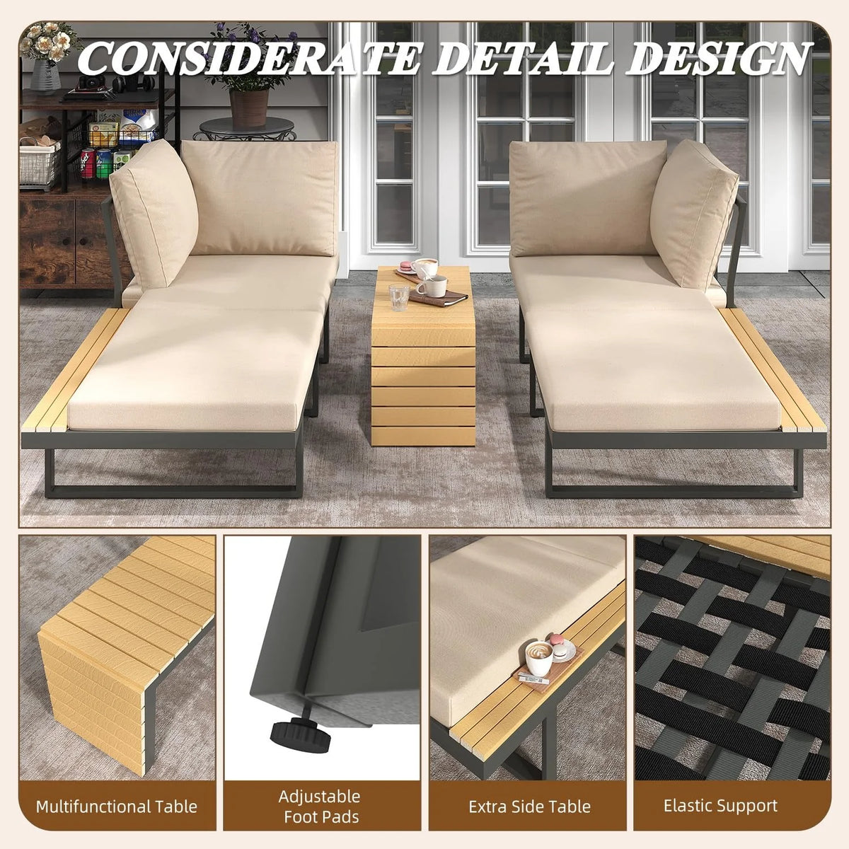 AECOJOY 4 Piece Metal Patio Furniture Set with Waterproof Cover, Convertible Outdoor Daybed with Coffee - Product image 18