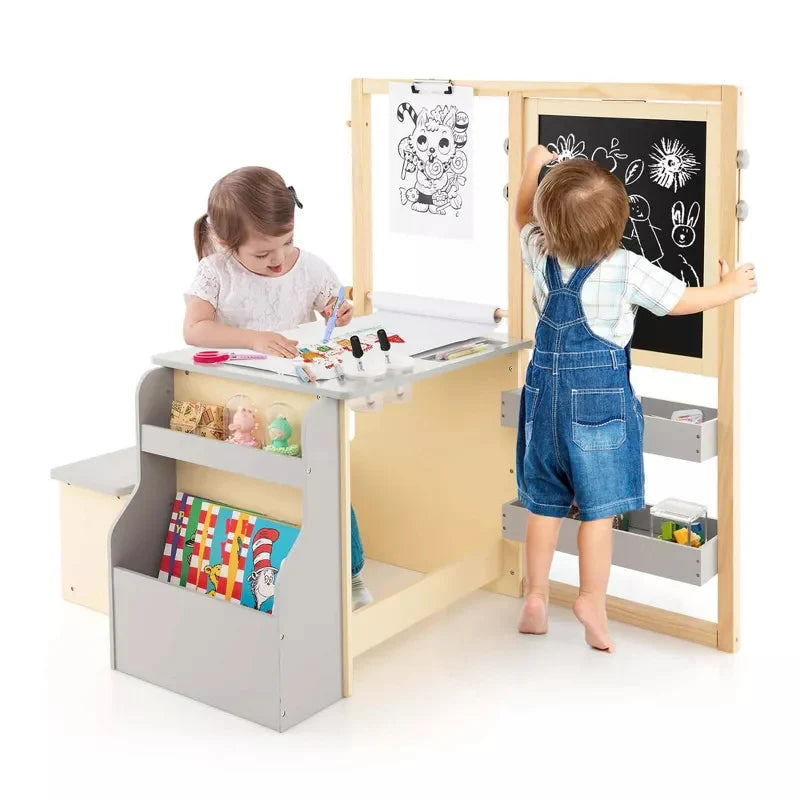 Kids Wooden Art Center Easel with Adjustable Double-Sided Blackboard & Whiteboard, Paper Roll - Product image 21