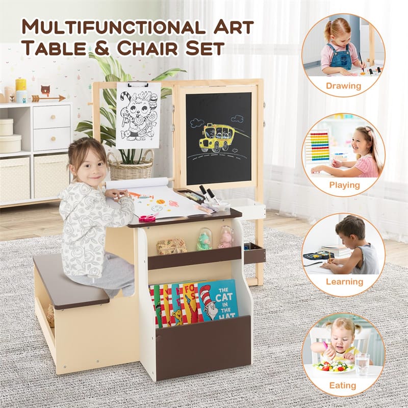 Kids Wooden Art Center Easel with Adjustable Double-Sided Blackboard & Whiteboard, Paper Roll - Product image 8