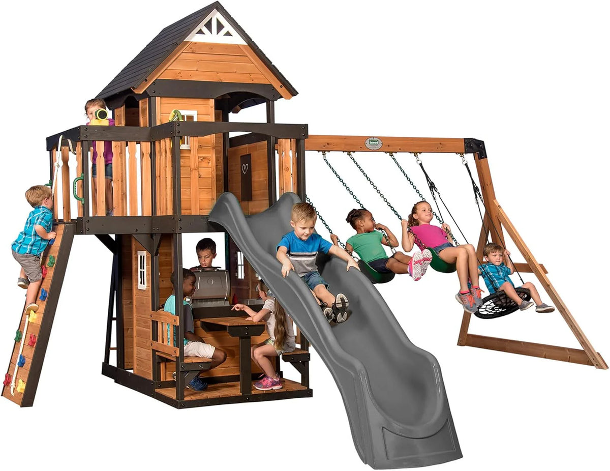 Backyard Discovery Canyon Creek Cedar Wood Swing Set with Wave Slide, Clubhouse, Play Kitchen - Product image 20