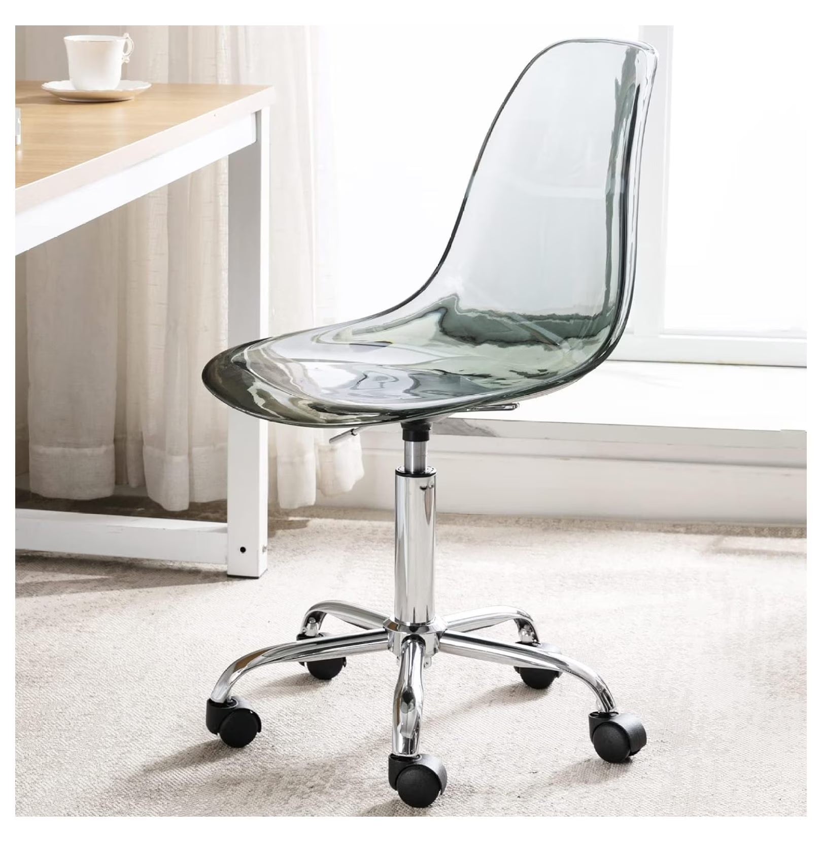 Echoworld Clear Rolling Chair, Armless Desk Chair with Golden Feet Swivel Molded Plastic Shell Adjustable - Product image 9