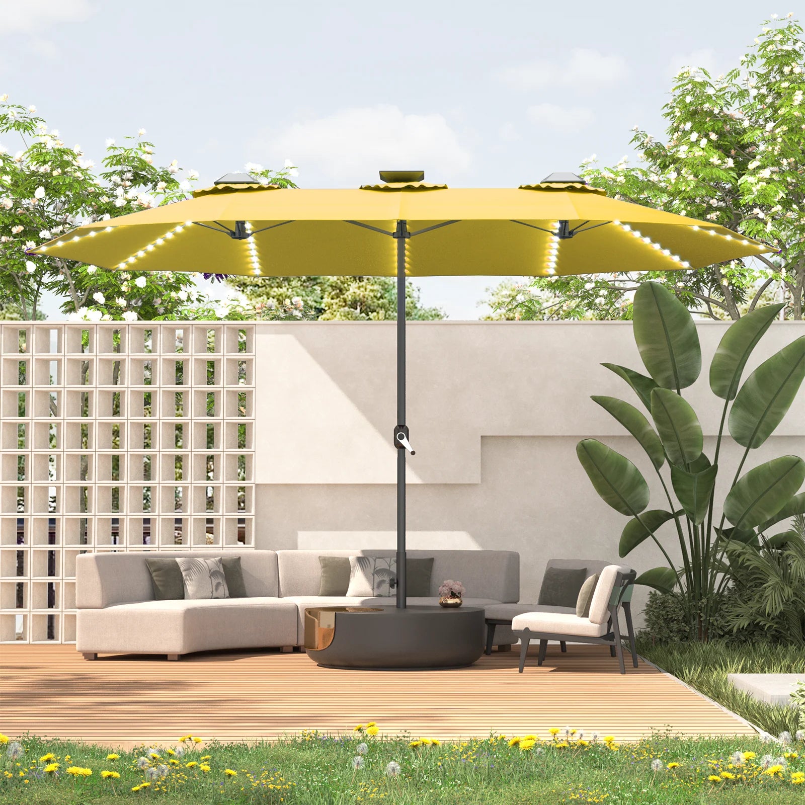 AECOJOY 15ft Patio Double-Sided Umbrella, 156 PCS Solar LED Light Outdoor Large Umbrella, Yellow - Product image 9