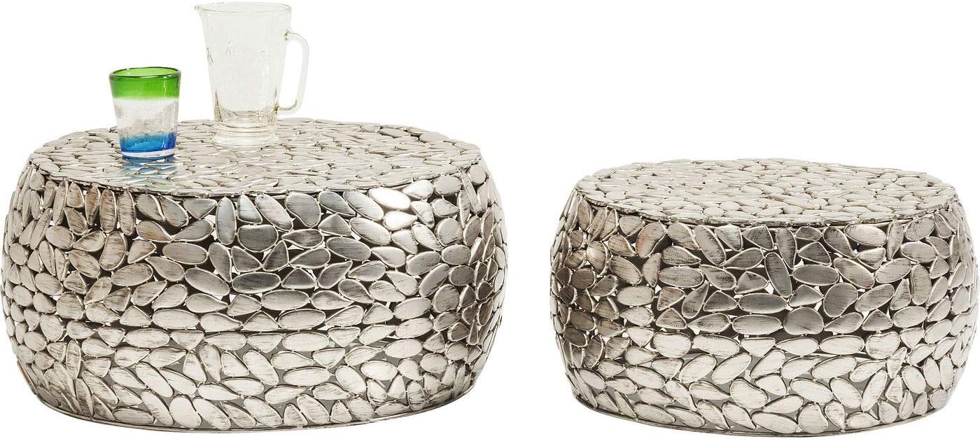 Kare Design Pebbles Deluxe Coffee Table, Steel, Silver, Diameter 66/56 cm, Living room coffee table set of 2, Furniture, Interior Decoration, Bedroom Decoration, Home