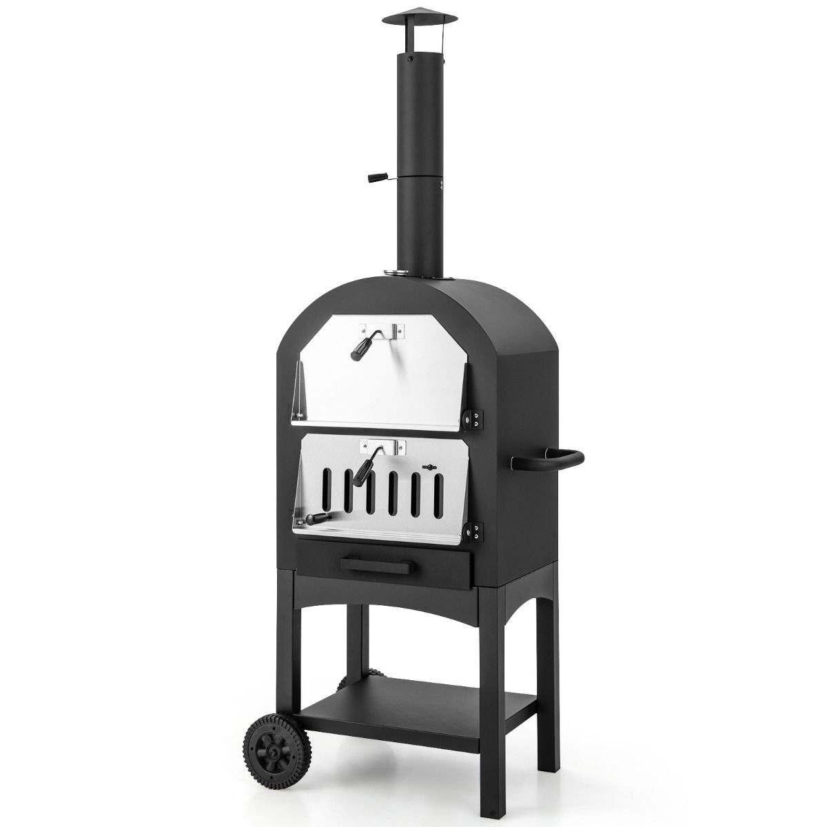 Outdoor Charcoal Pizza Oven with Pizza Shovel Pizza Stone Waterproof Cover Chimney and Double Thermometer Black -