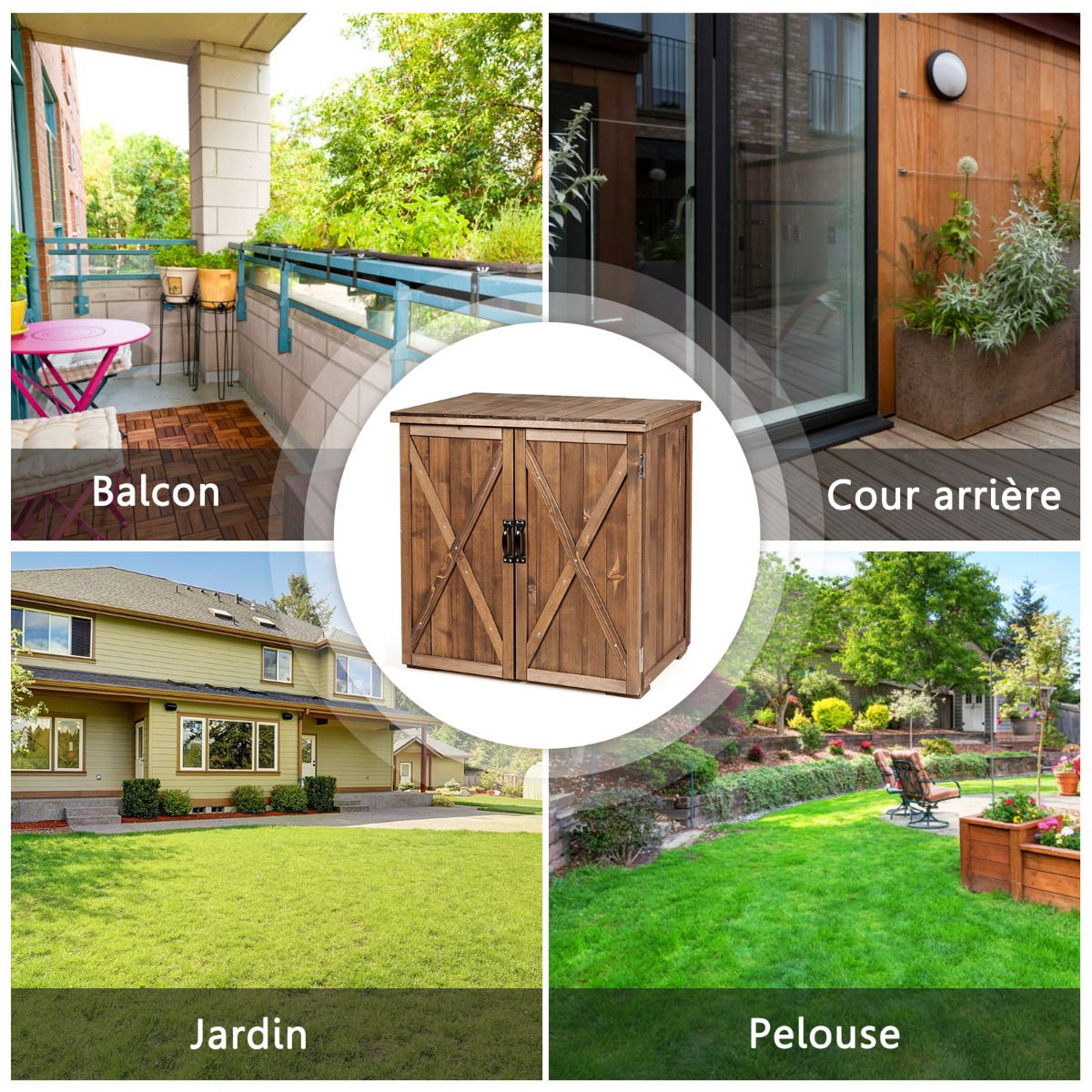 Outdoor Wooden Garden Cabinet 77.5 x 56 x 72 cm Tool Shed with Double Doors Brown -