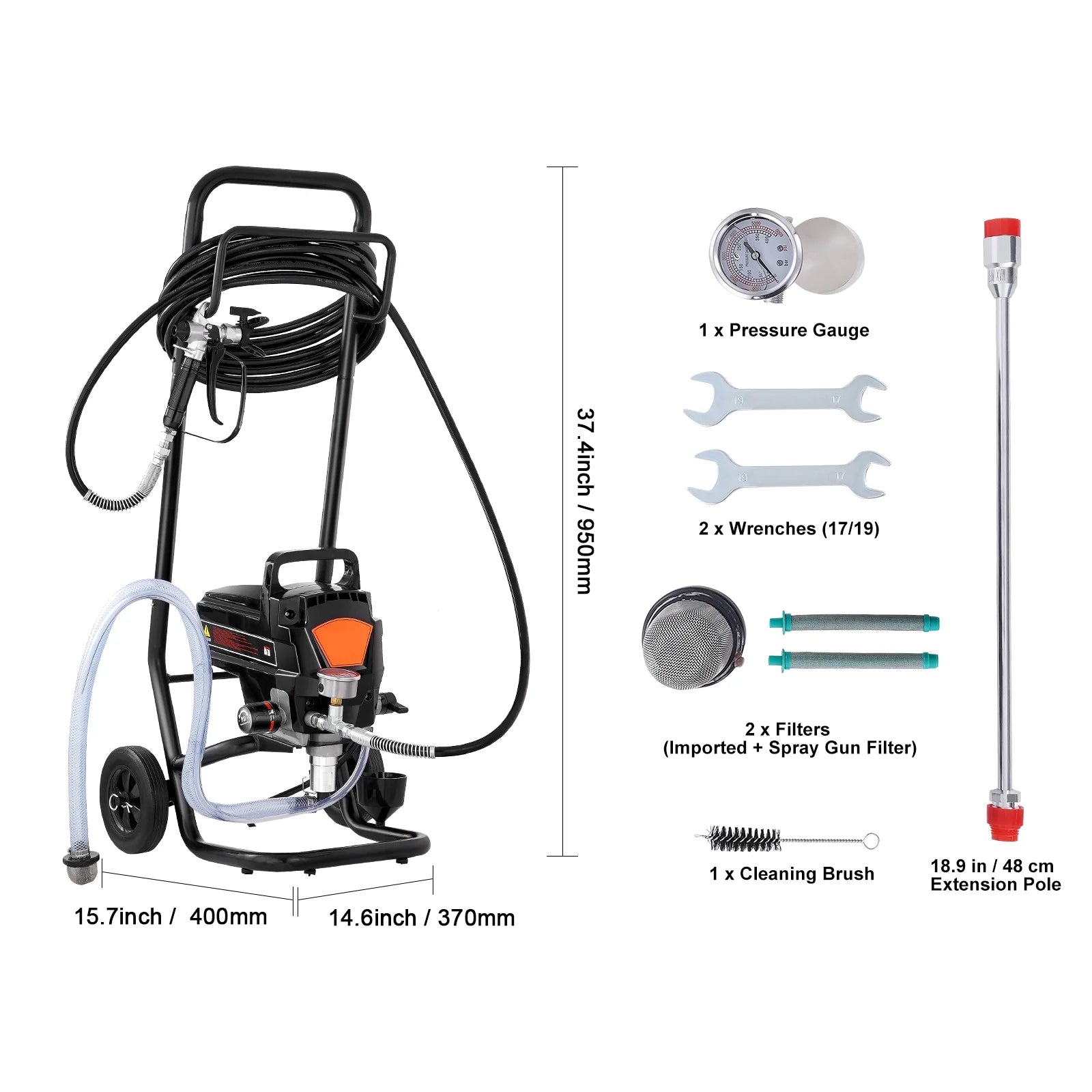 KFFKFF Stand Airless Paint Sprayer 950W 3000PSI Electric Paint Sprayer with Cart - Product image 6