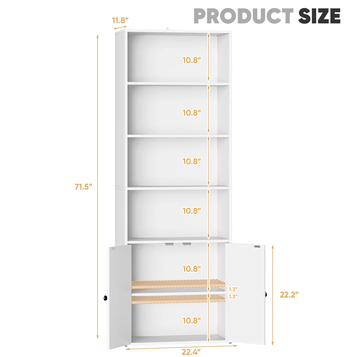 Furmax 1 Piece 4 - Shelf Farmhouse Bookcases 4 - Tier Bookshelf with Adjustable Shelves&Doors - Product image 6