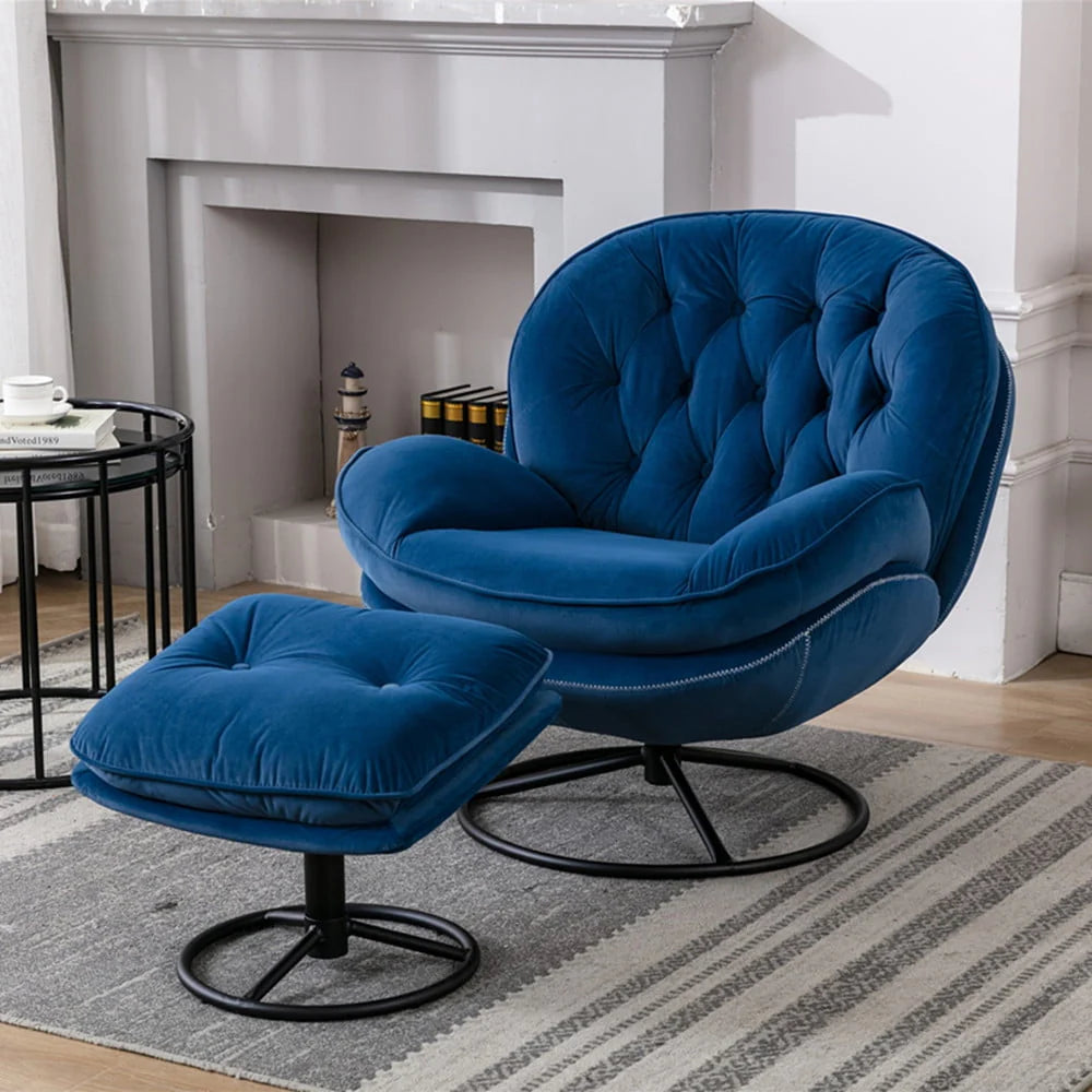 Velvet Swivel Accent Chair with Ottoman Set, Modern Lounge Chair with Footrest and Metal Base Comfy - Product image 6
