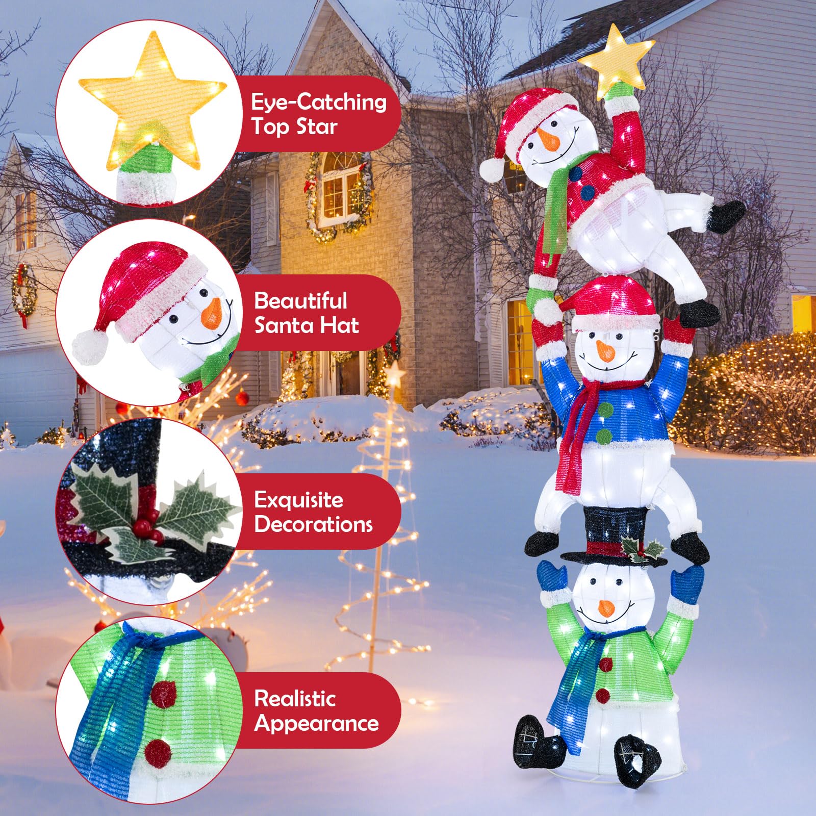Tangkula 6 FT Lighted Christmas Stacked Snowman Set, Light-up Christmas Decoration with 155 LED Lights - Product image 8