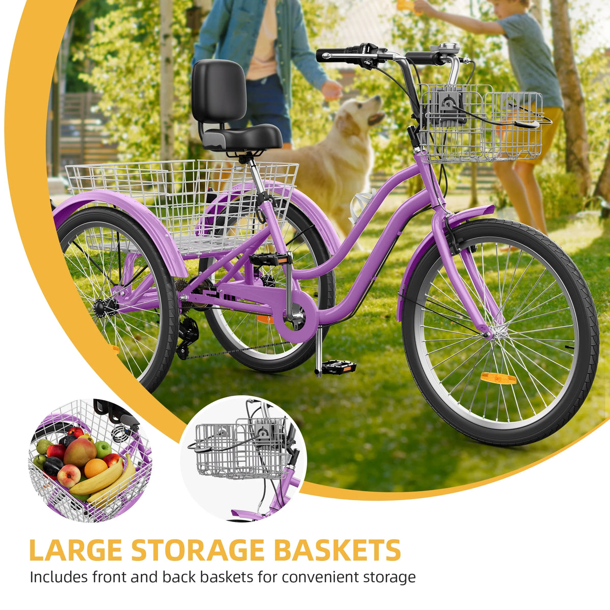Dextrus 24 in 3 - Wheel Bike, Single Speed Adult Trike, Low Step - Through Cruiser with Front & Rear - Product image 7