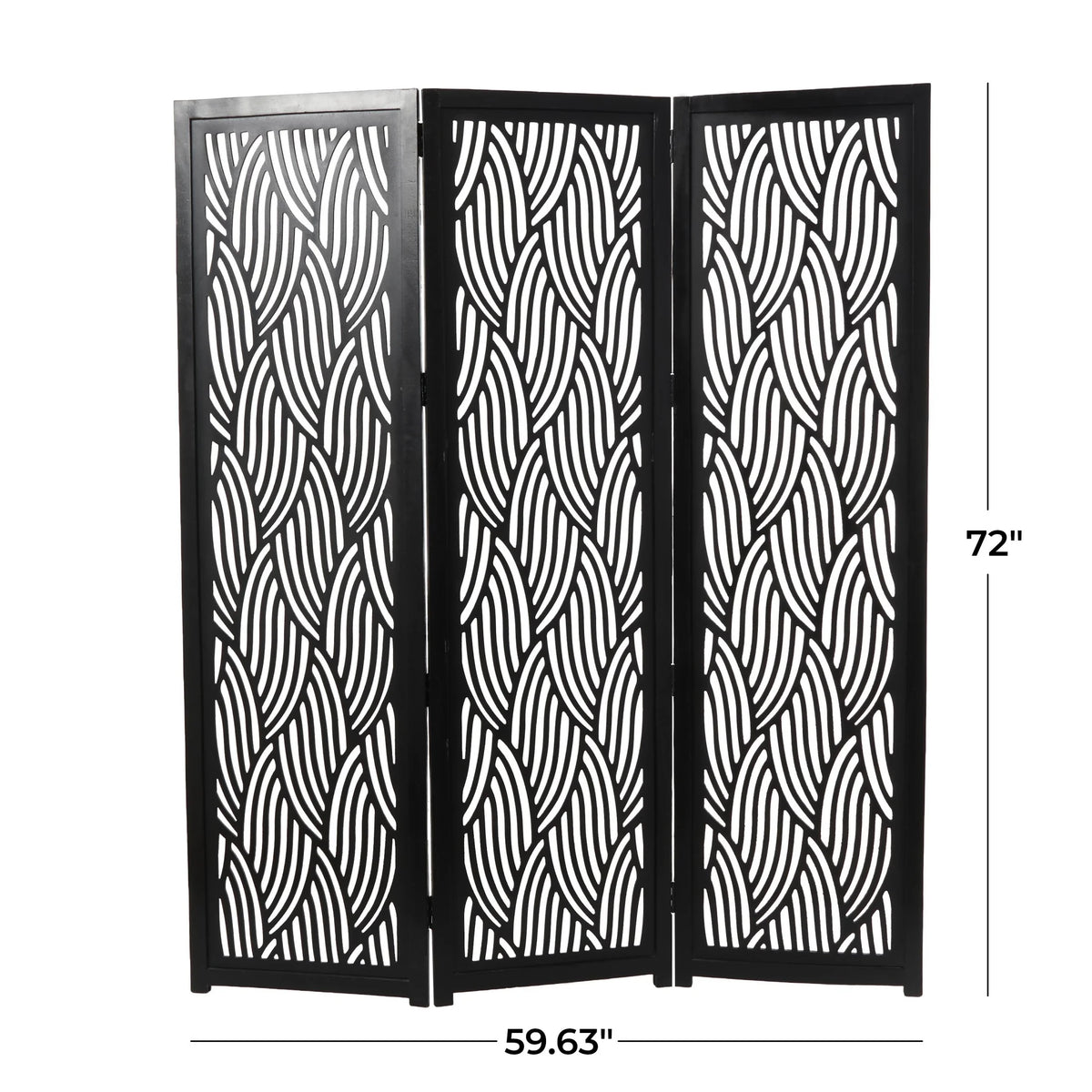 Decmode 60" x 72" Black Mango Wood Abstract Wavy Cutout 3 Panel Room Divider Screen, 1 - Piece - Product image 4