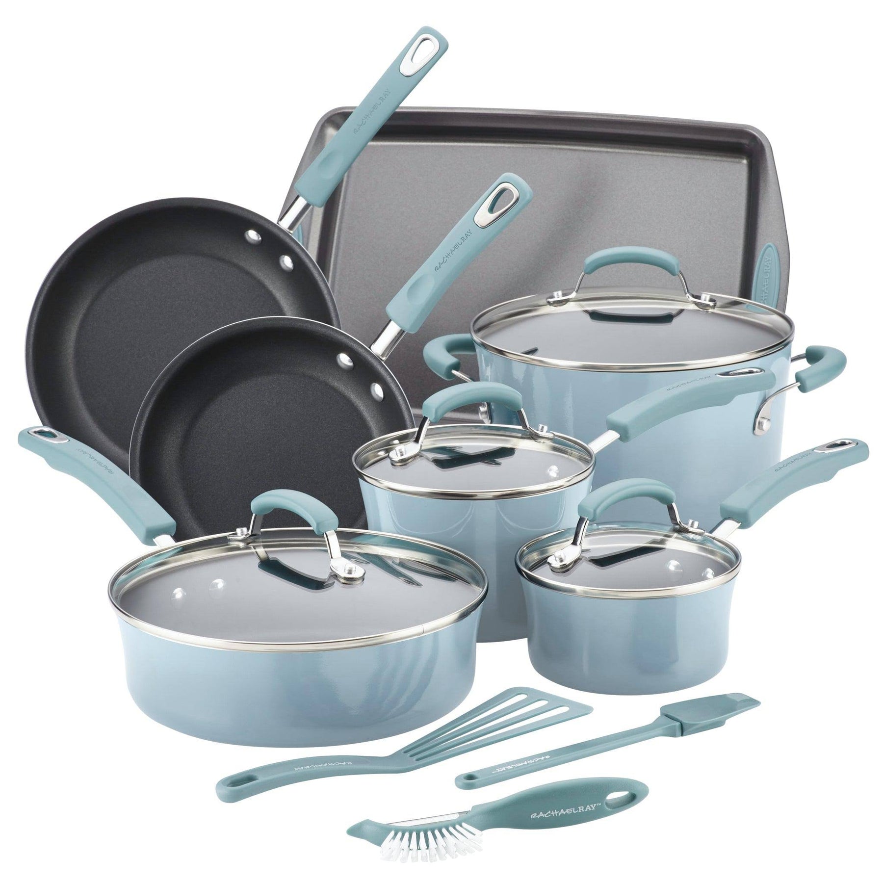 Rachael Ray Gradient Sky Blue Hard Enamel Nonstick Cookware Set, 14 PC - Product image 1