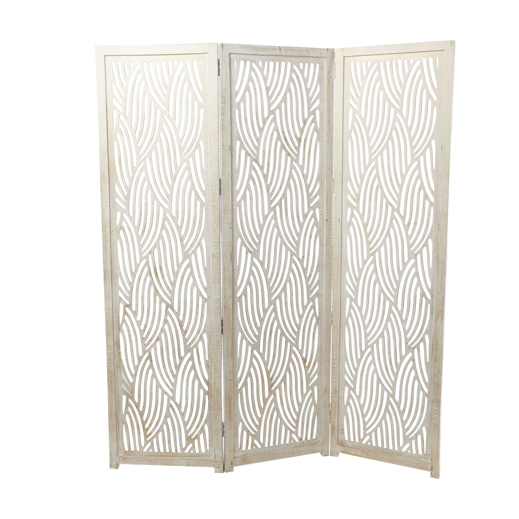 Decmode 60" x 72" Black Mango Wood Abstract Wavy Cutout 3 Panel Room Divider Screen, 1 - Piece - Product image 3