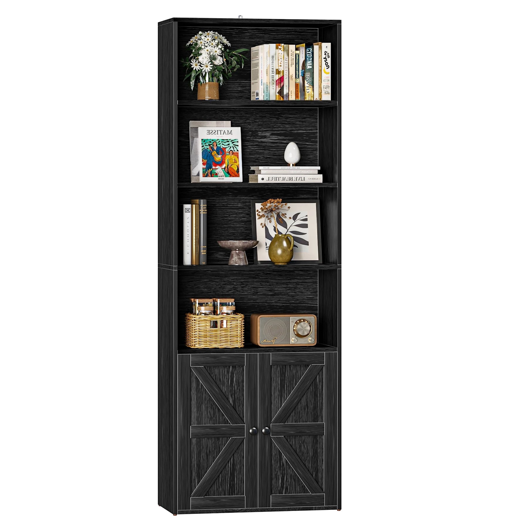 Furmax 1 Piece 4 - Shelf Farmhouse Bookcases 4 - Tier Bookshelf with Adjustable Shelves&Doors - Product image 19