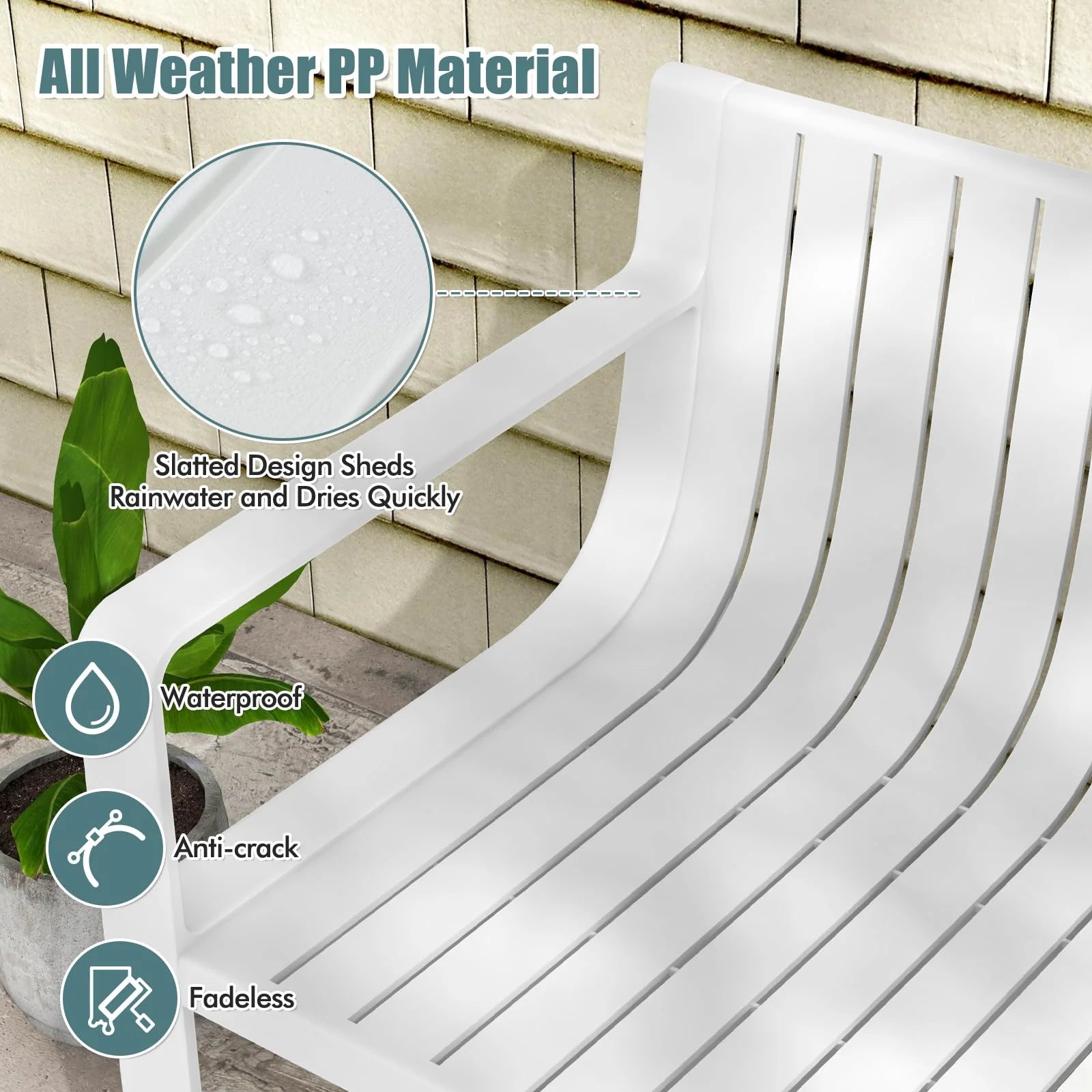 All-Weather Plastic Outdoor Patio Bench, 2-Person Garden Loveseat with Curved Backrest & Slatted Design - Product image 13