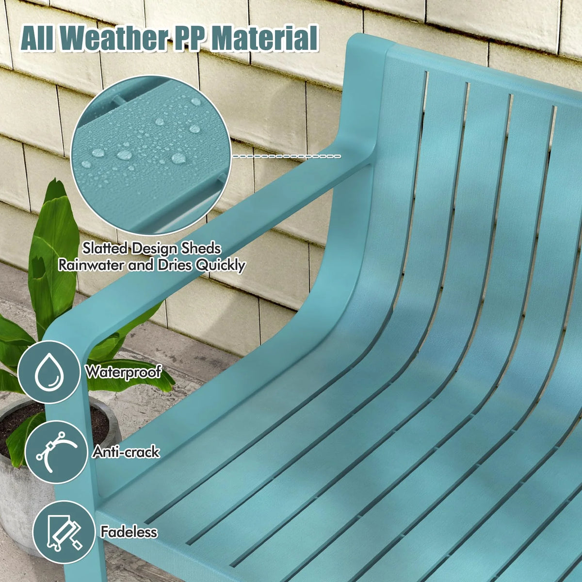 All-Weather Plastic Outdoor Patio Bench, 2-Person Garden Loveseat with Curved Backrest & Slatted Design for - Product image 6
