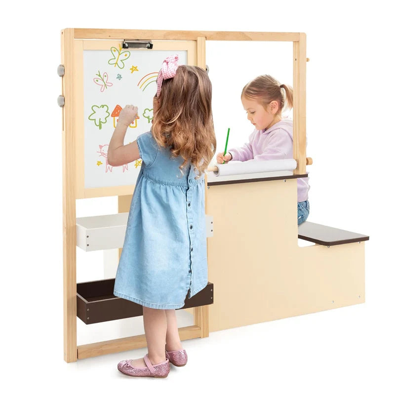 Kids Wooden Art Center Easel with Adjustable Double-Sided Blackboard & Whiteboard, Paper Roll - Product image 2