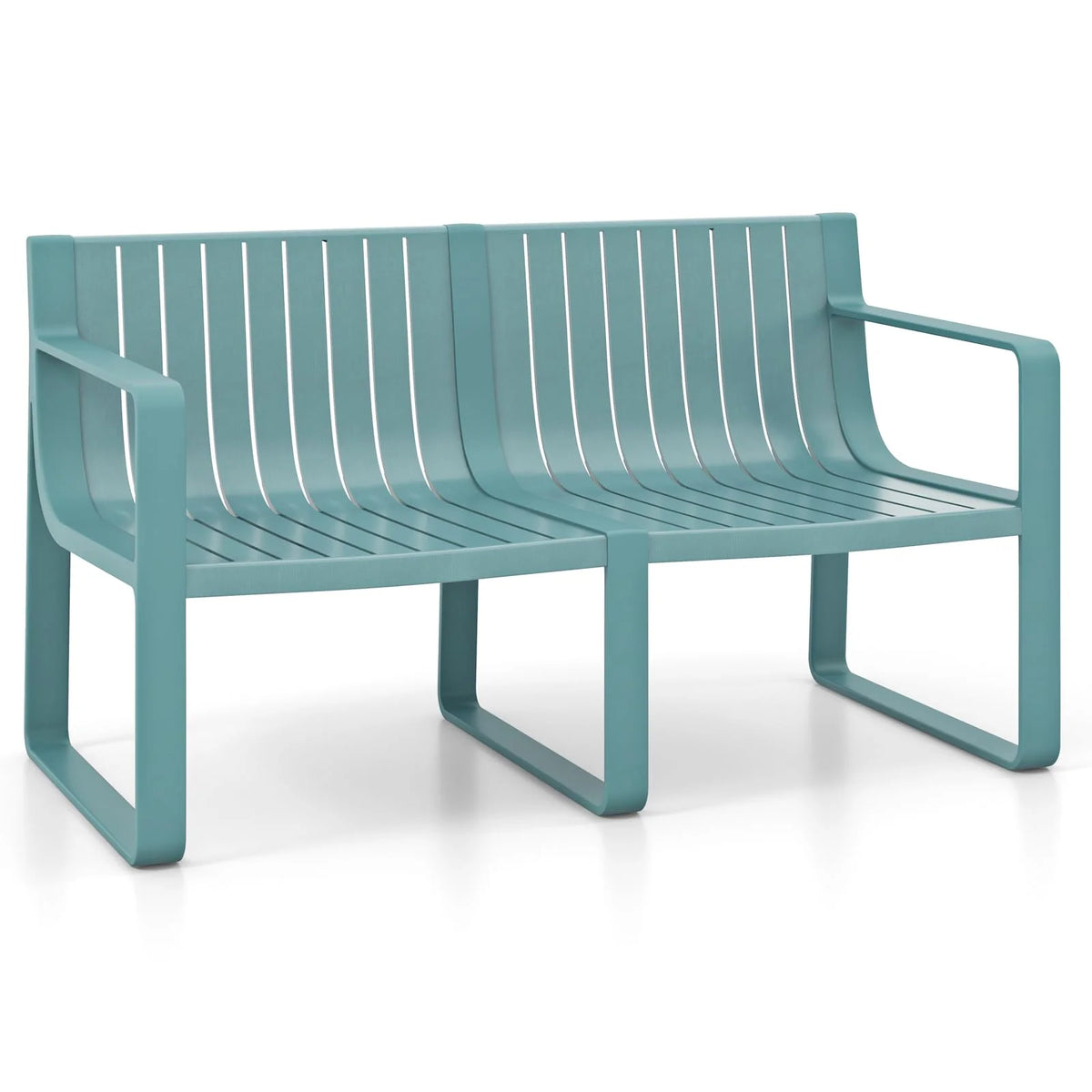 All-Weather Plastic Outdoor Patio Bench, 2-Person Garden Loveseat with Curved Backrest & Slatted Design for - Product image 2