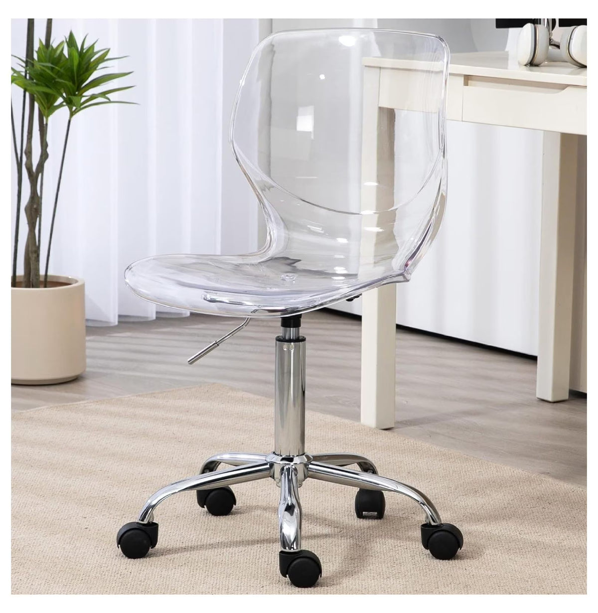 Echoworld Clear Rolling Chair, Armless Desk Chair with Golden Feet Swivel Molded Plastic Shell Adjustable - Product image 7