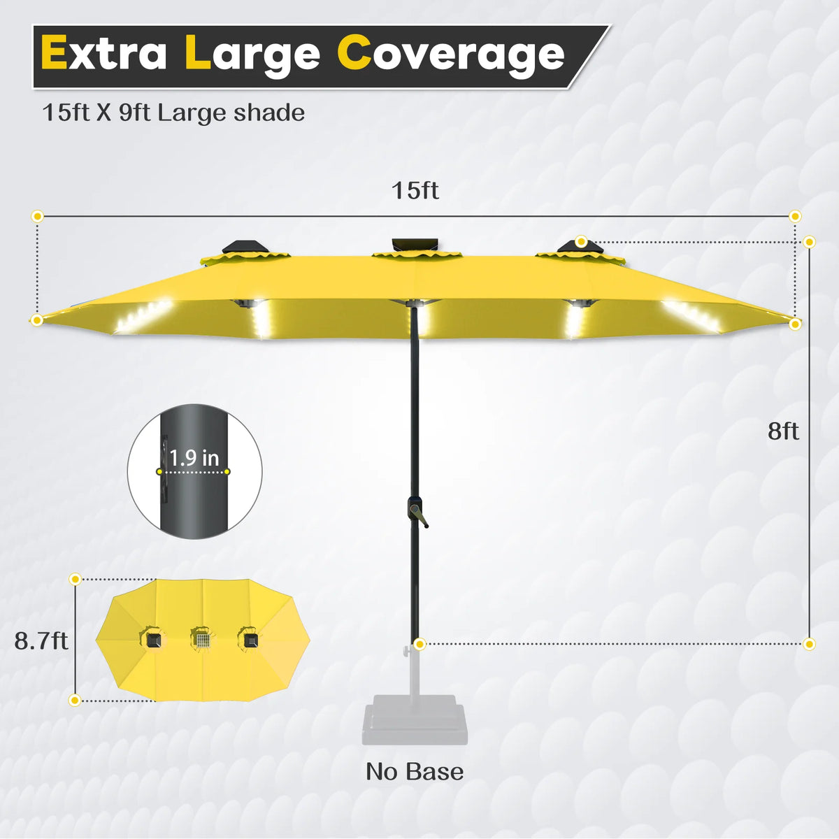 AECOJOY 15ft Patio Double-Sided Umbrella, 156 PCS Solar LED Light Outdoor Large Umbrella, Yellow - Product image 3