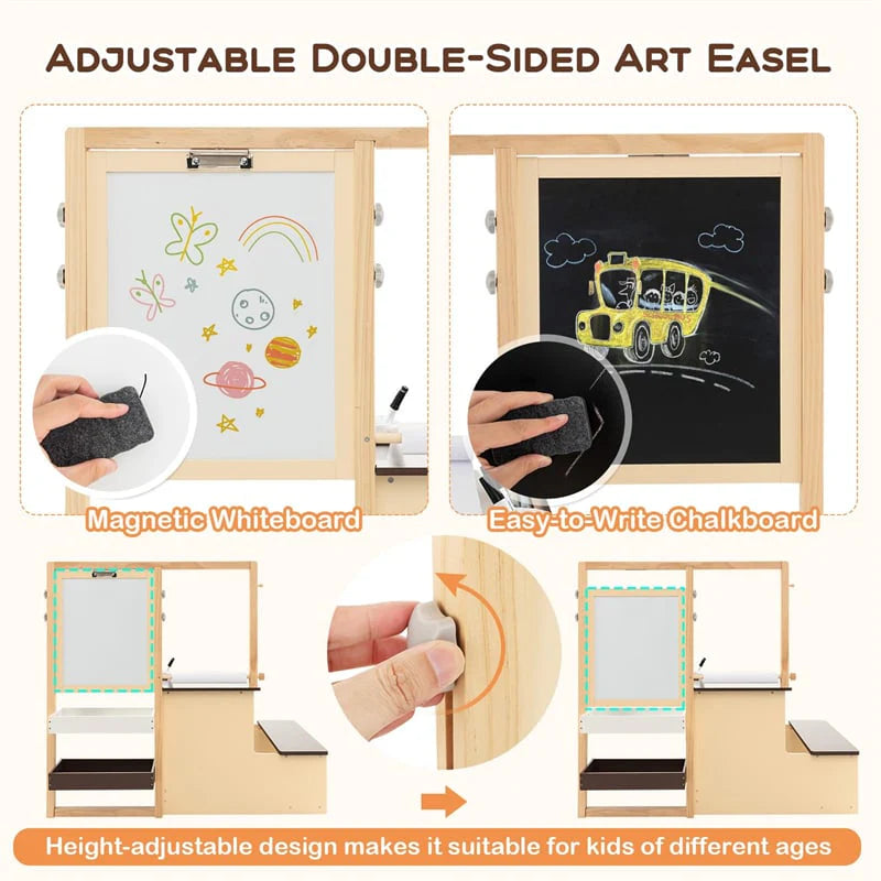 Kids Wooden Art Center Easel with Adjustable Double-Sided Blackboard & Whiteboard, Paper Roll - Product image 7