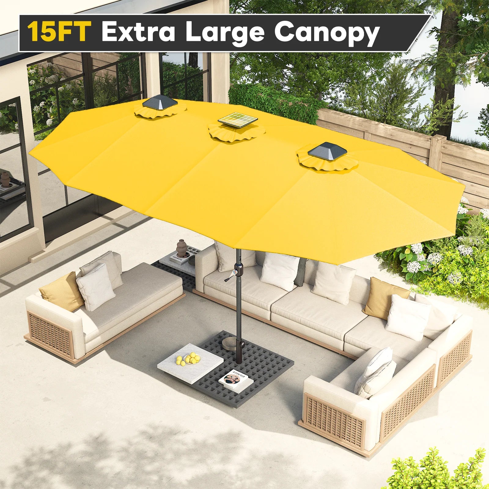 AECOJOY 15ft Patio Double-Sided Umbrella, 156 PCS Solar LED Light Outdoor Large Umbrella, Yellow - Product image 7