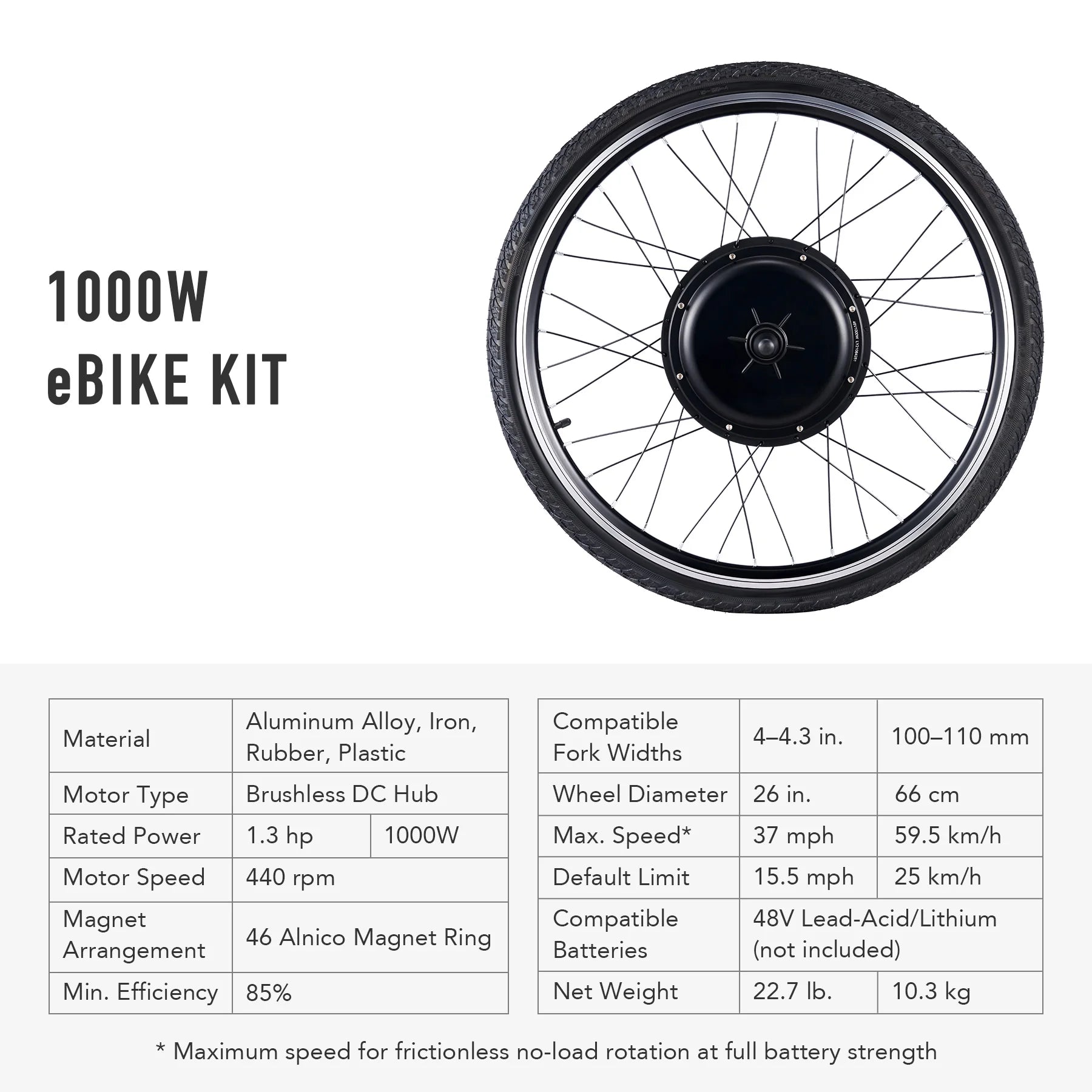 Viribus Electric Bike Conversion Kit 26" Rear Wheel 1000W Hub Motor LCD Ebike DIY Set - Product image 26
