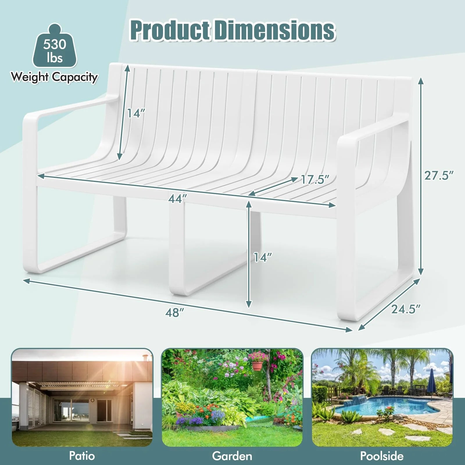 All-Weather Plastic Outdoor Patio Bench, 2-Person Garden Loveseat with Curved Backrest & Slatted Design - Product image 16