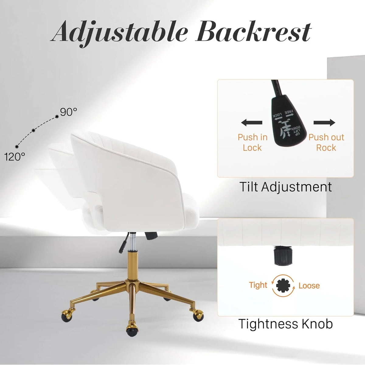 Home Office Swivel Desk Chair, Modern Velvet Vanity Chair, Height Adjustable Armchair with Gold Base - Product image 11