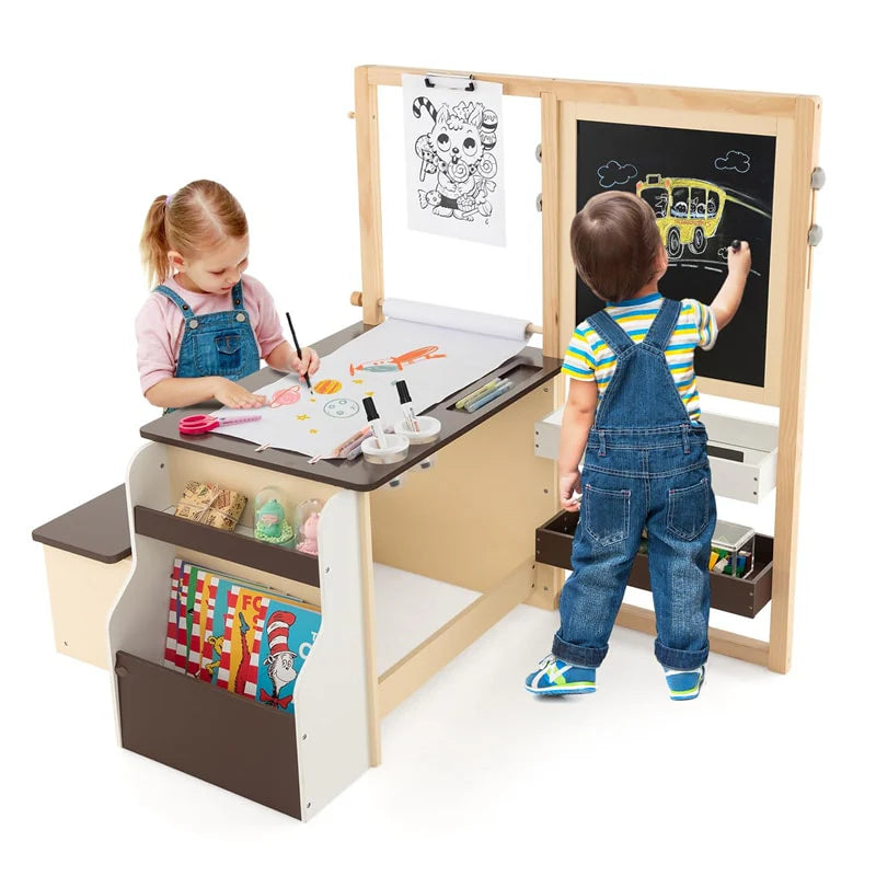 Kids Wooden Art Center Easel with Adjustable Double-Sided Blackboard & Whiteboard, Paper Roll - Product image 10