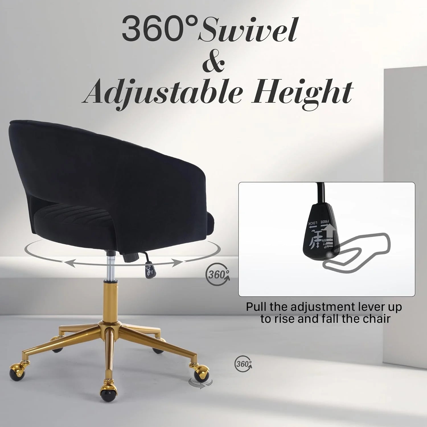 Home Office Swivel Desk Chair, Modern Velvet Vanity Chair, Height Adjustable Armchair with Gold Base - Product image 35