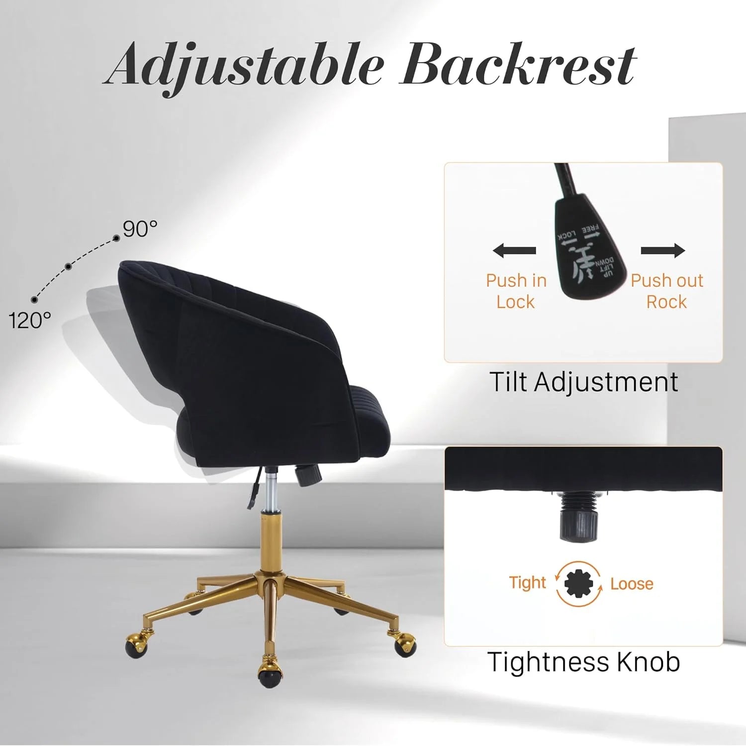 Home Office Swivel Desk Chair, Modern Velvet Vanity Chair, Height Adjustable Armchair with Gold Base - Product image 34