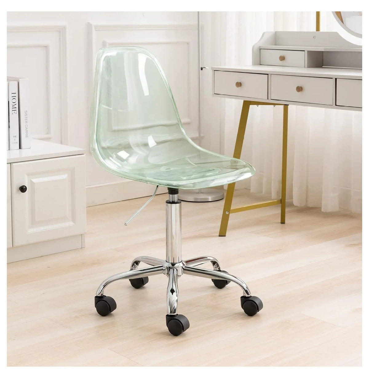 Echoworld Clear Rolling Chair, Armless Desk Chair with Golden Feet Swivel Molded Plastic Shell Adjustable - Product image 22