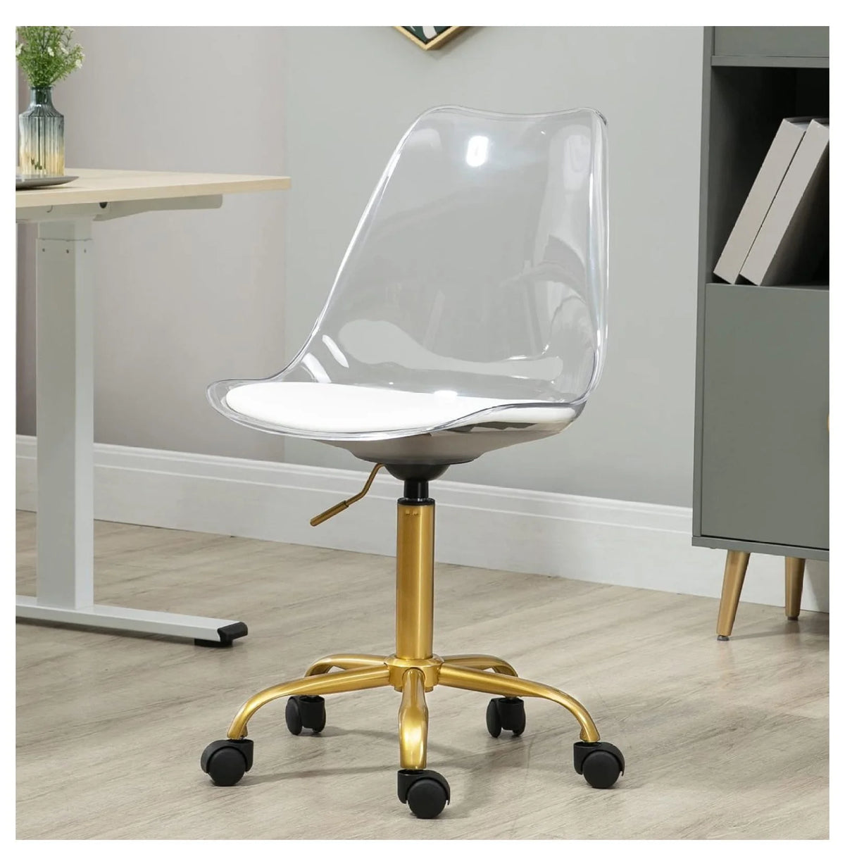 Echoworld Clear Rolling Chair, Armless Desk Chair with Golden Feet Swivel Molded Plastic Shell Adjustable - Product image 39