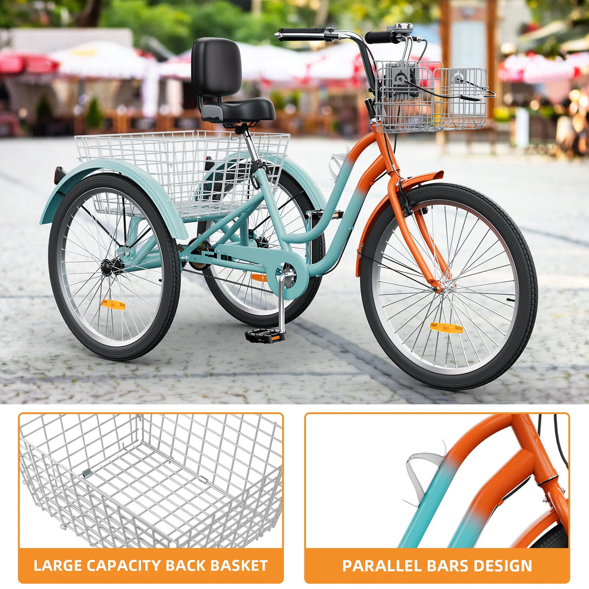 Dextrus 24 in 3 - Wheel Bike, Single Speed Adult Trike, Low Step - Through Cruiser with Front & Rear - Product image 47
