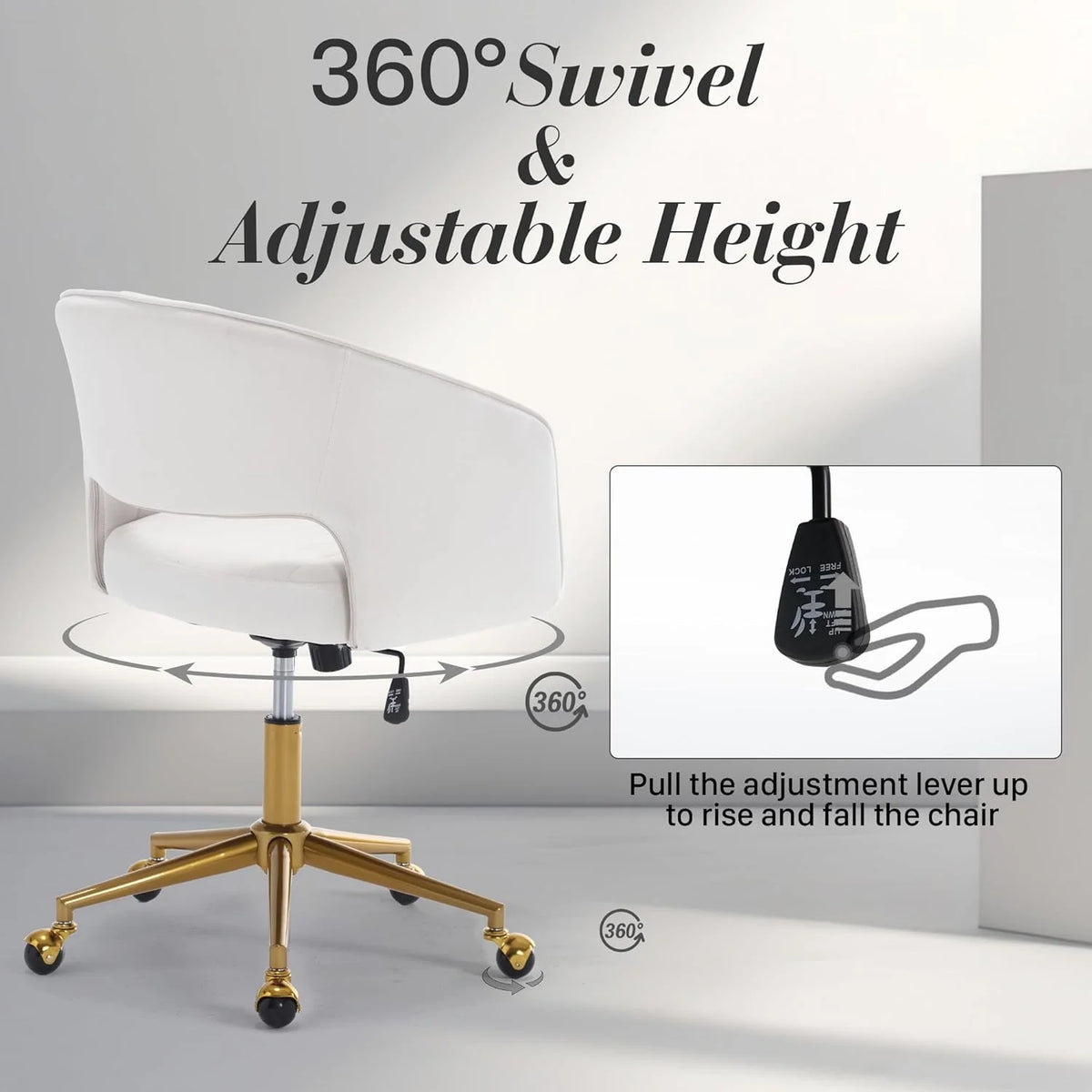 Home Office Swivel Desk Chair, Modern Velvet Vanity Chair, Height Adjustable Armchair with Gold Base - Product image 12