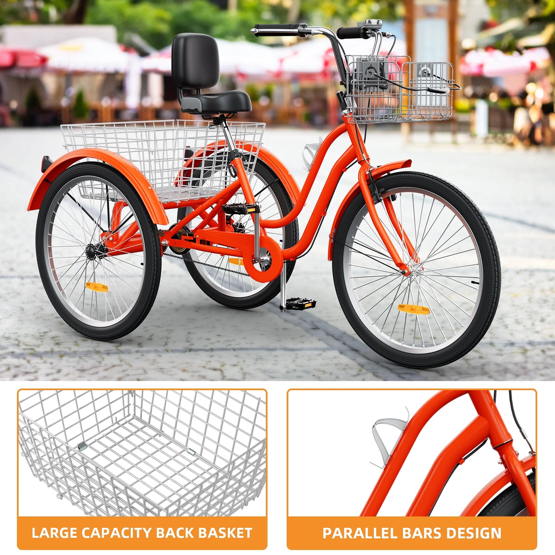 Dextrus 24 in 3 - Wheel Bike, Single Speed Adult Trike, Low Step - Through Cruiser with Front & Rear - Product image 38