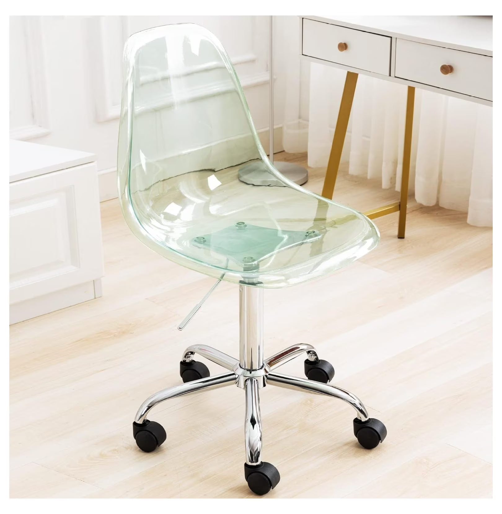Echoworld Clear Rolling Chair, Armless Desk Chair with Golden Feet Swivel Molded Plastic Shell Adjustable - Product image 5