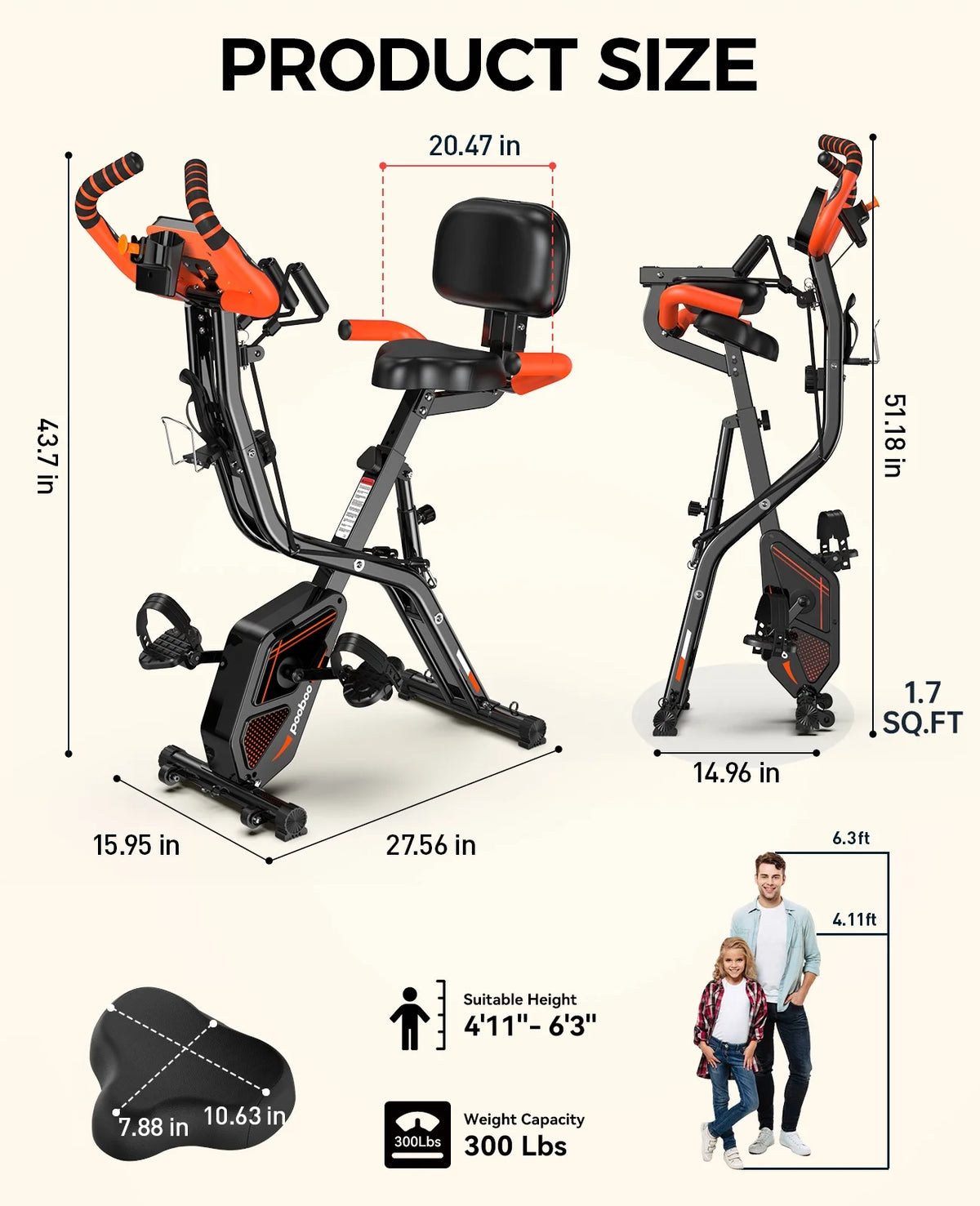 Pooboo 4 - in - 1 Exercise Bike, Foldable Stationary Bike, Tri - Position Indoor Cycling Bike with 8 - Product image 5