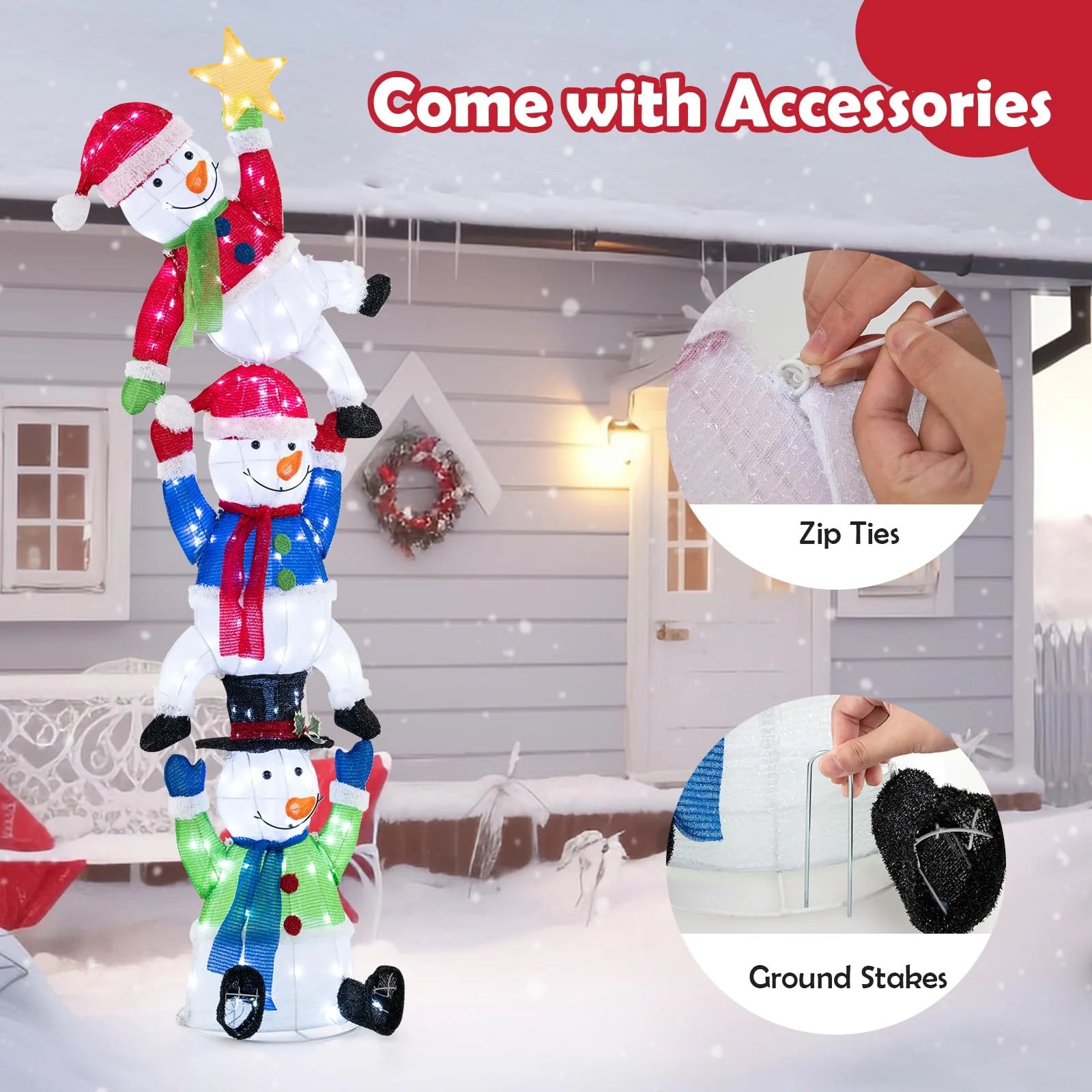 Tangkula 6 FT Lighted Christmas Stacked Snowman Set, Light-up Christmas Decoration with 155 LED Lights - Product image 7